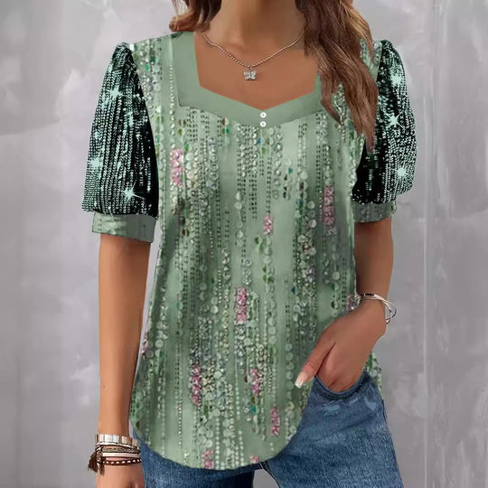 Damen Glitzernde V-Pullover Bluse EB