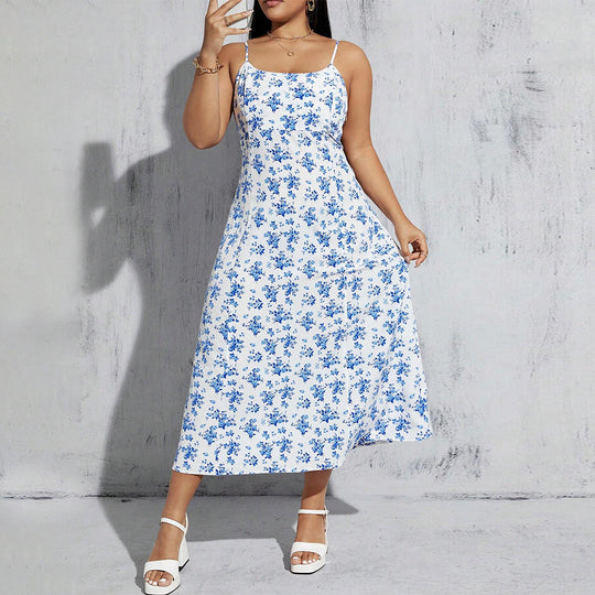 Damen florales Sommerkleid mit schmalen Trägern und leichtem Stoff EB