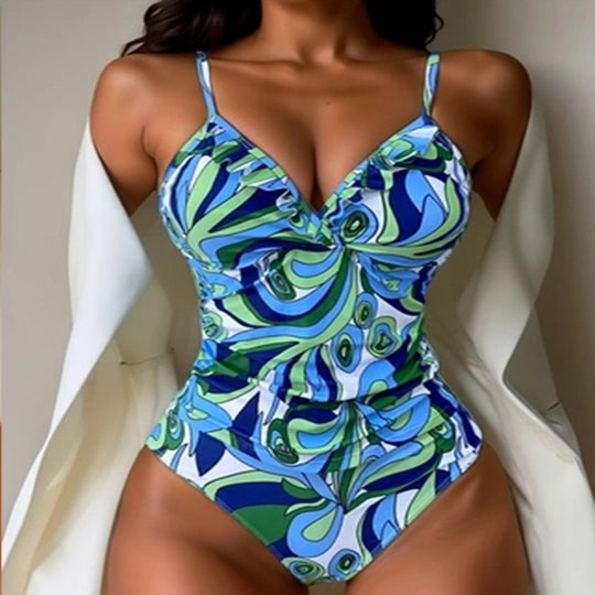 Damen Einteiliger Badeanzug mit floralem Muster und Rüschendetails EB
