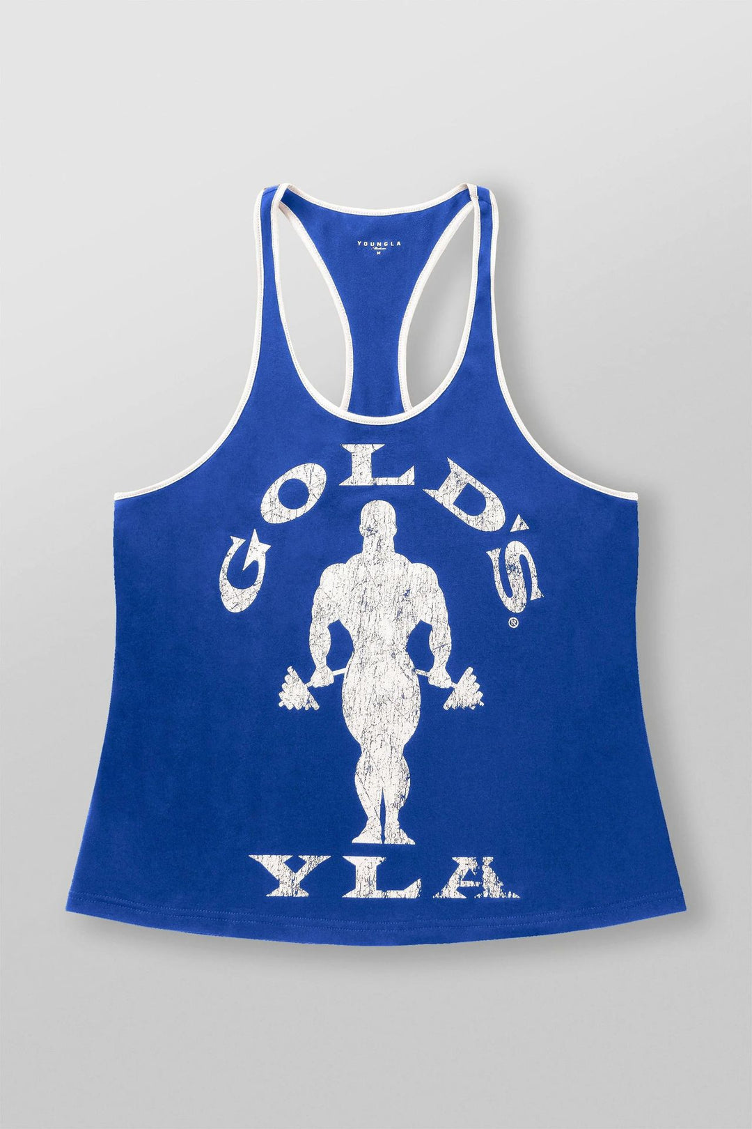 Herren nan athletisches Stringer Tanktop rückenfreier Schnitt mit Kontrastpaspel und Kraftsportmotiv EB