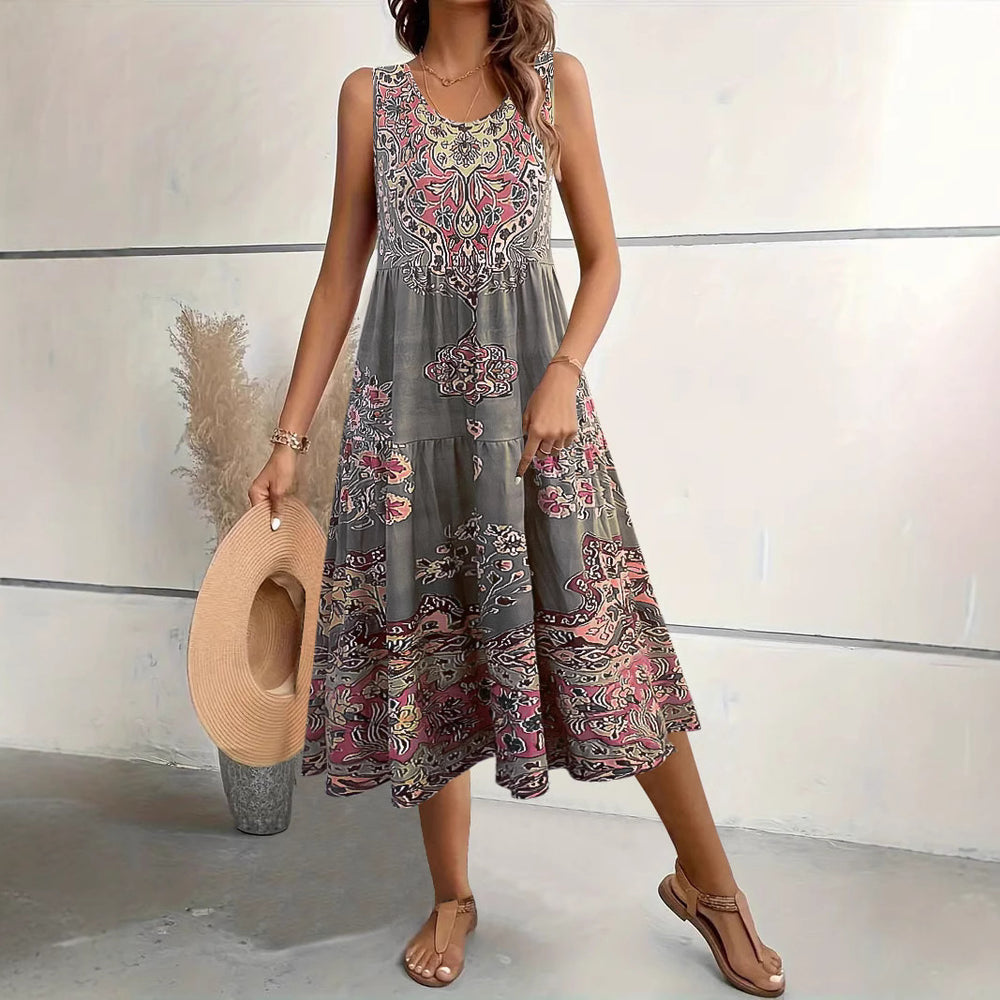 Damen Maxi-Kleid mit verspieltem Ethnomuster und schwingendem Schnitt EB