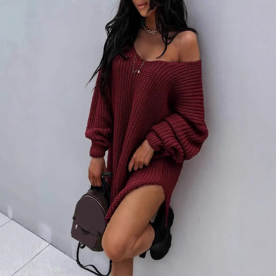 Damen Oversize Strickpullover mit offener Schulter EB