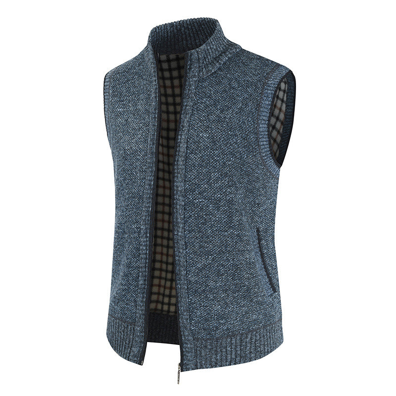 Herren stylische Strickweste mit Stehkragen und durchgehendem Reißverschluss EB