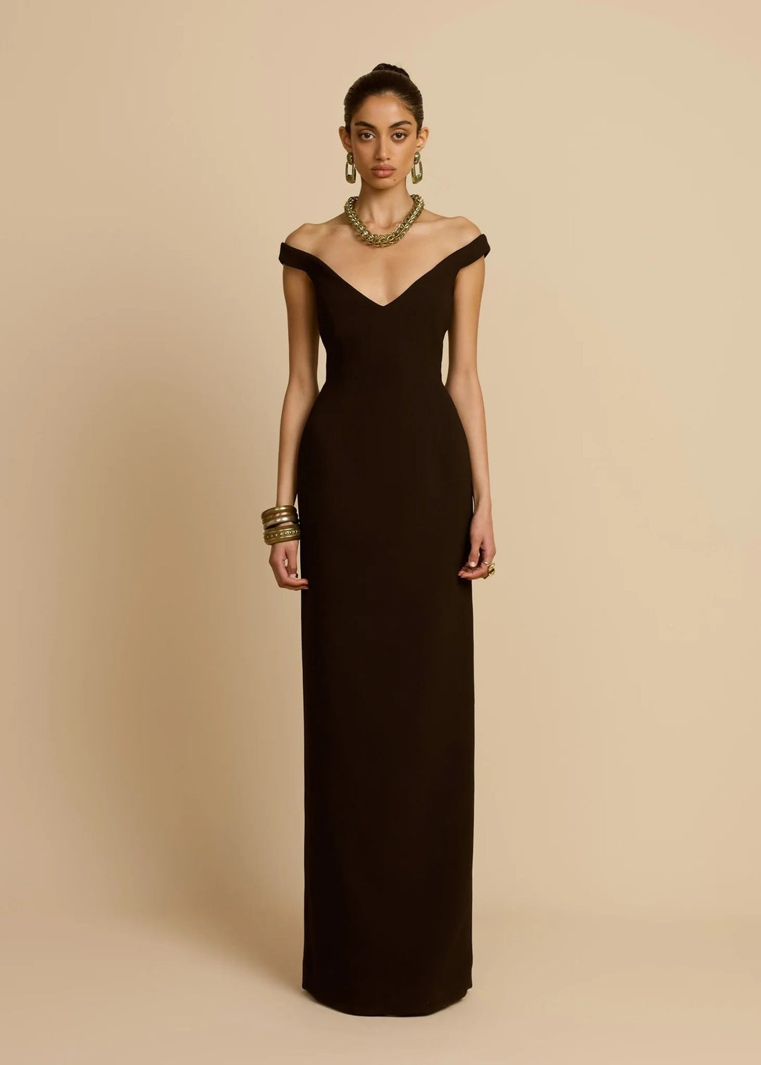Damen Schlichtes Off-Shoulder-Maxikleid EB