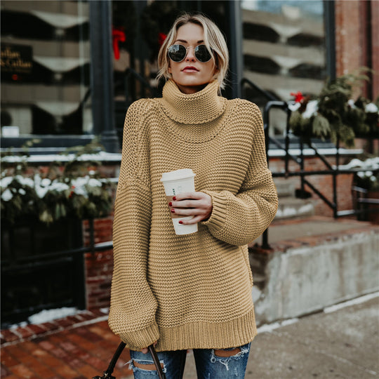 Damen Kuscheliger Strickpullover mit hohem Kragen und strukturierter Oberfläche EB