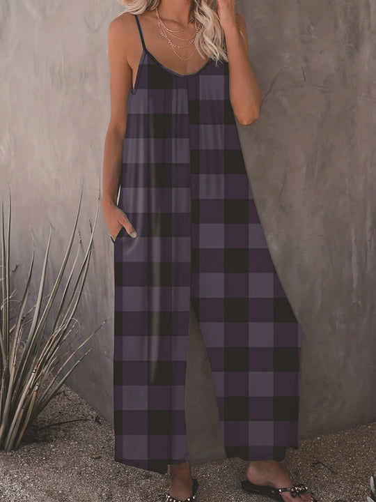 Damen Lässiger Jumpsuit im karierten Design mit praktischen Taschen EB