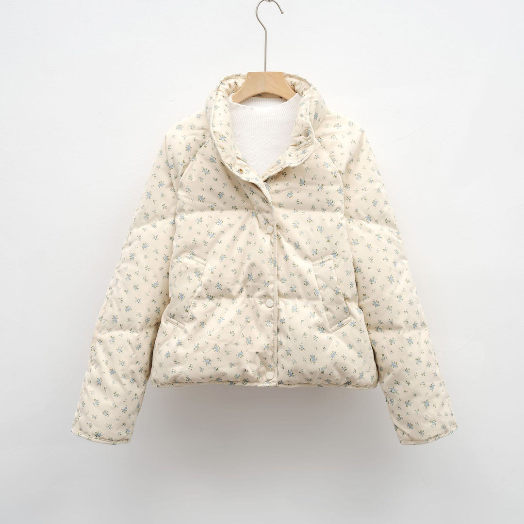 Damen voluminöse Steppjacke mit floralem Design und praktischen Taschen EB