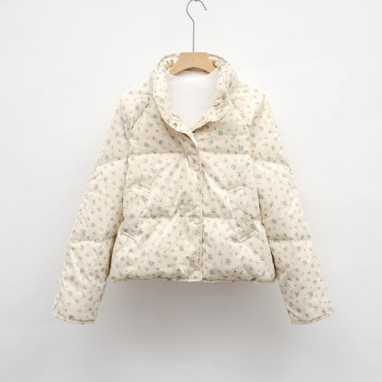 Damen voluminöse Steppjacke mit floralem Design und praktischen Taschen EB