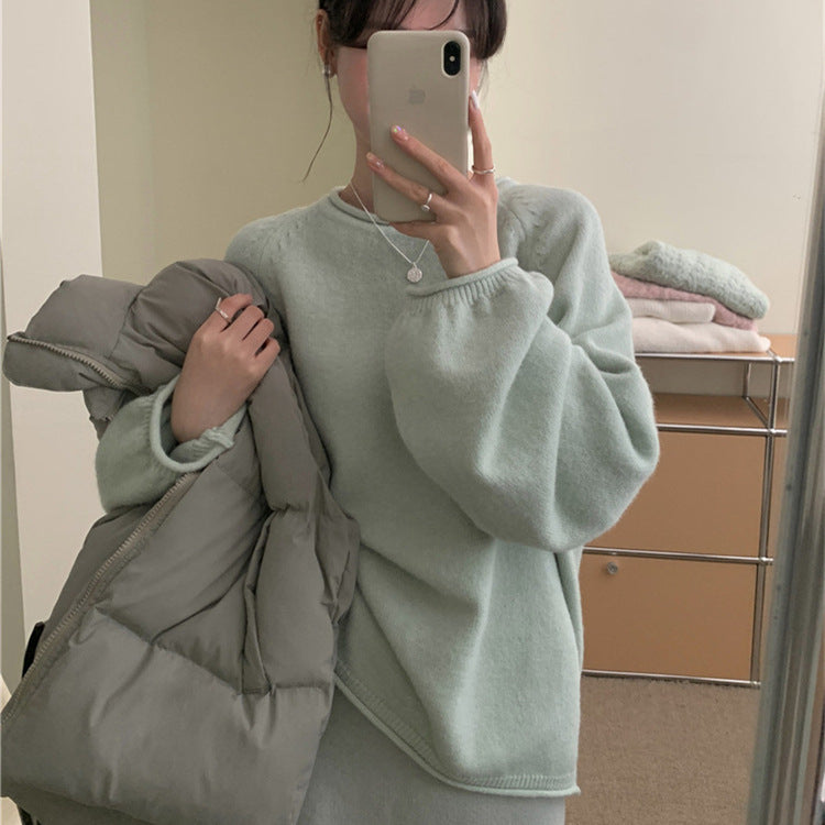 Damen Lässiger Pullover mit voluminösen Ärmeln und weichem Material EB