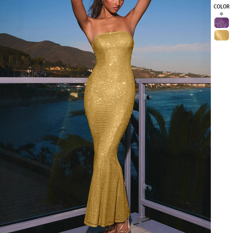 Damen Glamouröses Abendkleid mit figurbetontem Schnitt und schimmernden Pailletten EB