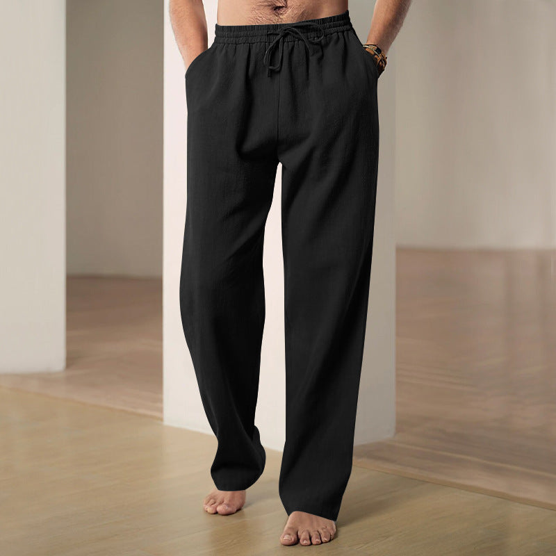 Herren nan komfortable Leinen-Loungehose mit extra weitem Bein, verstellbarem Kordelbund und atmungsaktiver Sommerqualität EB