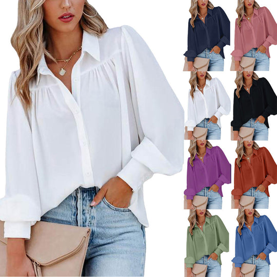 Damen Bluse mit femininen Rüschendetails und lockeren Ärmeln EB