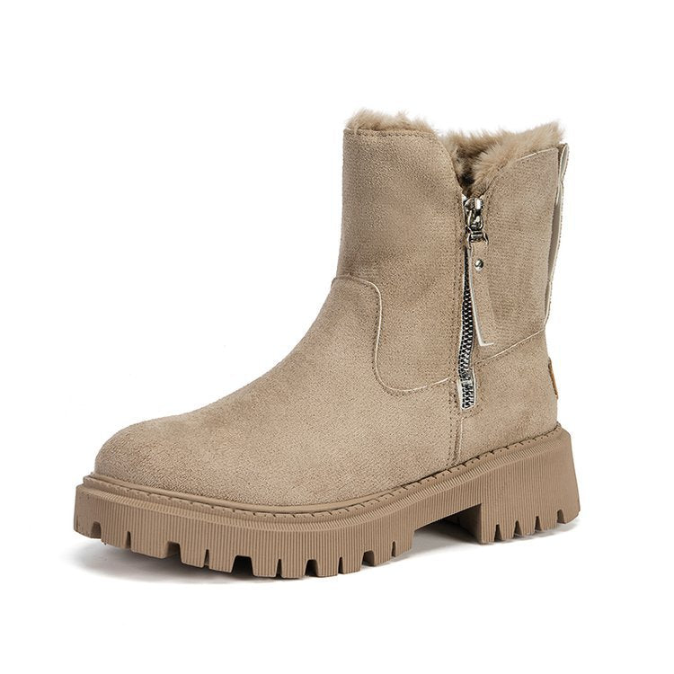 Damen  gefütterte Kurzstiefel aus Veloursoptik mit Teddy-Futter und seitlichem Reißverschluss EB