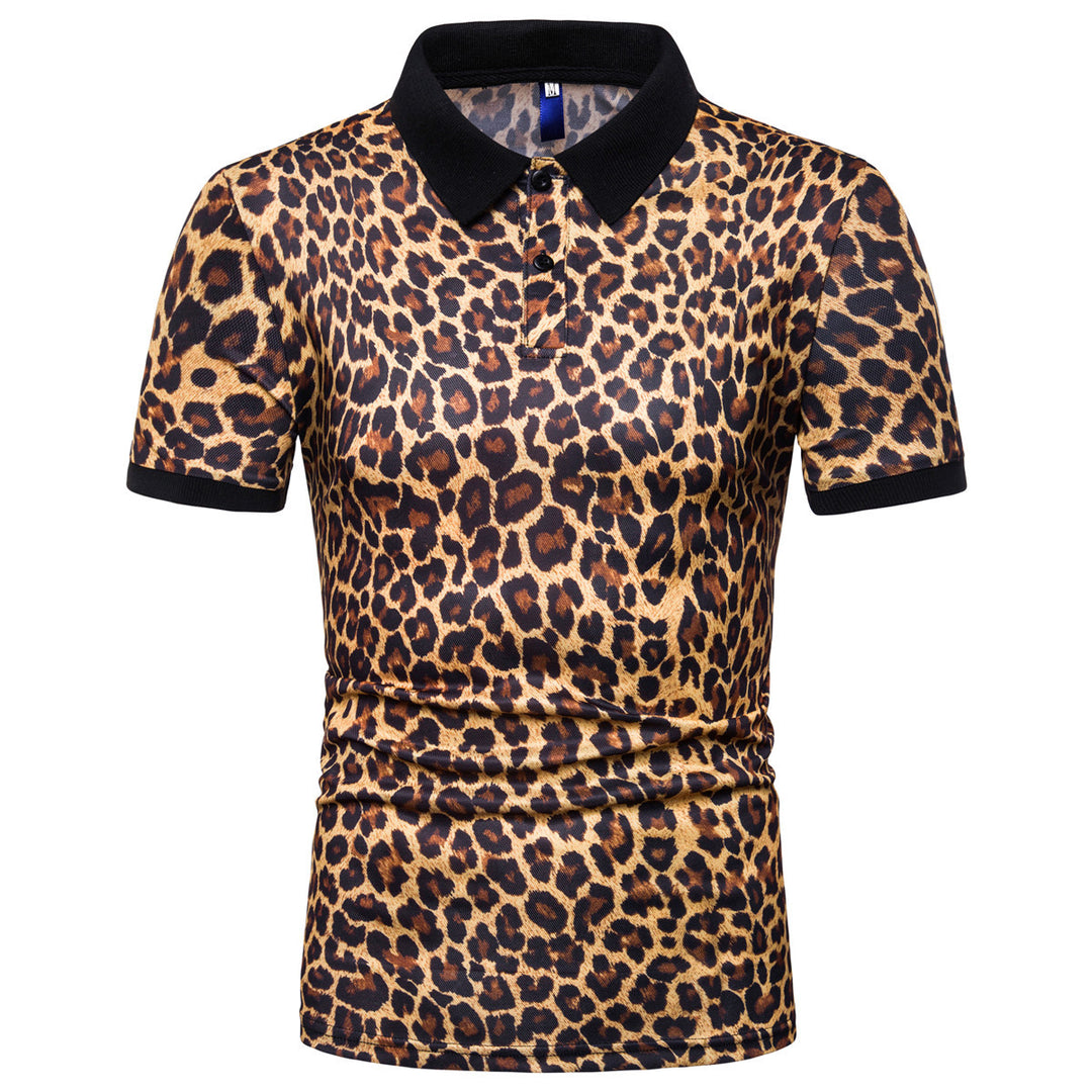 Herren Polo-Shirt mit aufregendem Leopardenmuster und modernem Schnitt EB