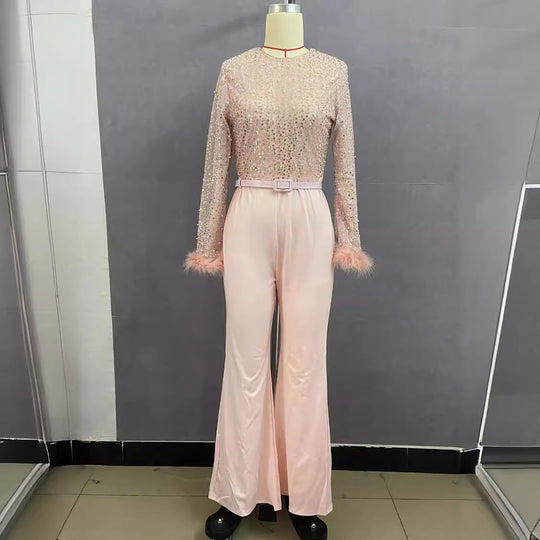 Damen Glitzerndes Oberteil mit langen Ärmeln und eleganter Hose EB
