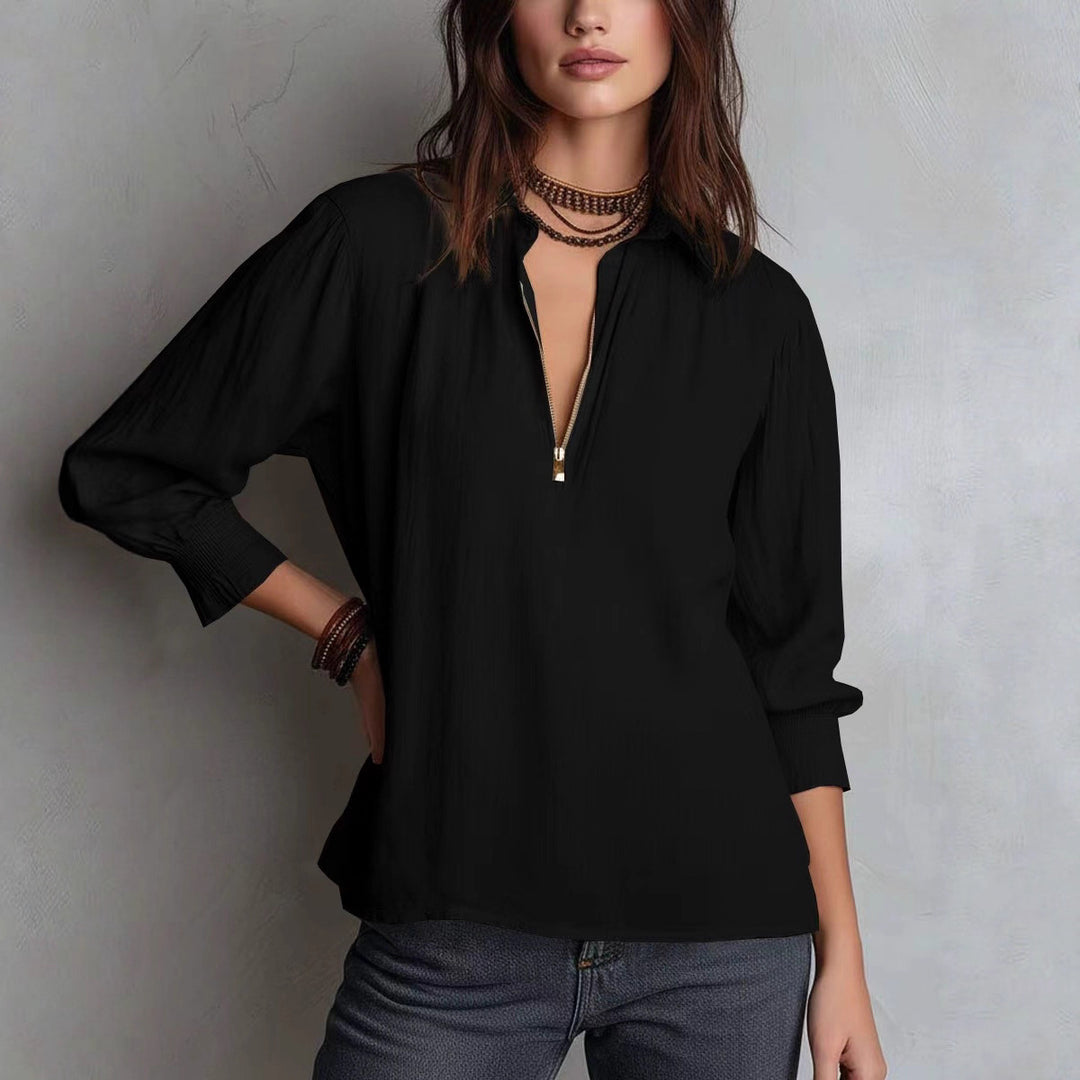 Damenbluse mit halblangem Arm und Reißverschluss EB