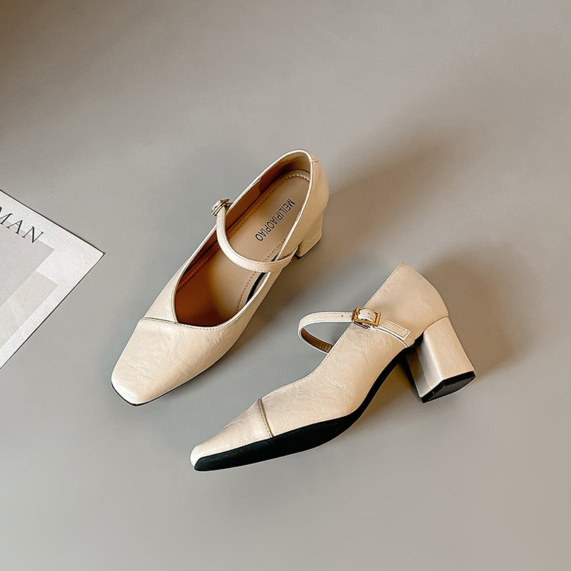 Damen Mary Jane Pumps mit Blockabsatz und eleganter Schnalle EB