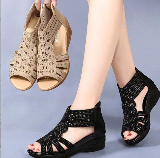 Damen Komfortable Wedge-Pantoletten mit atmungsaktiver Perforation EB