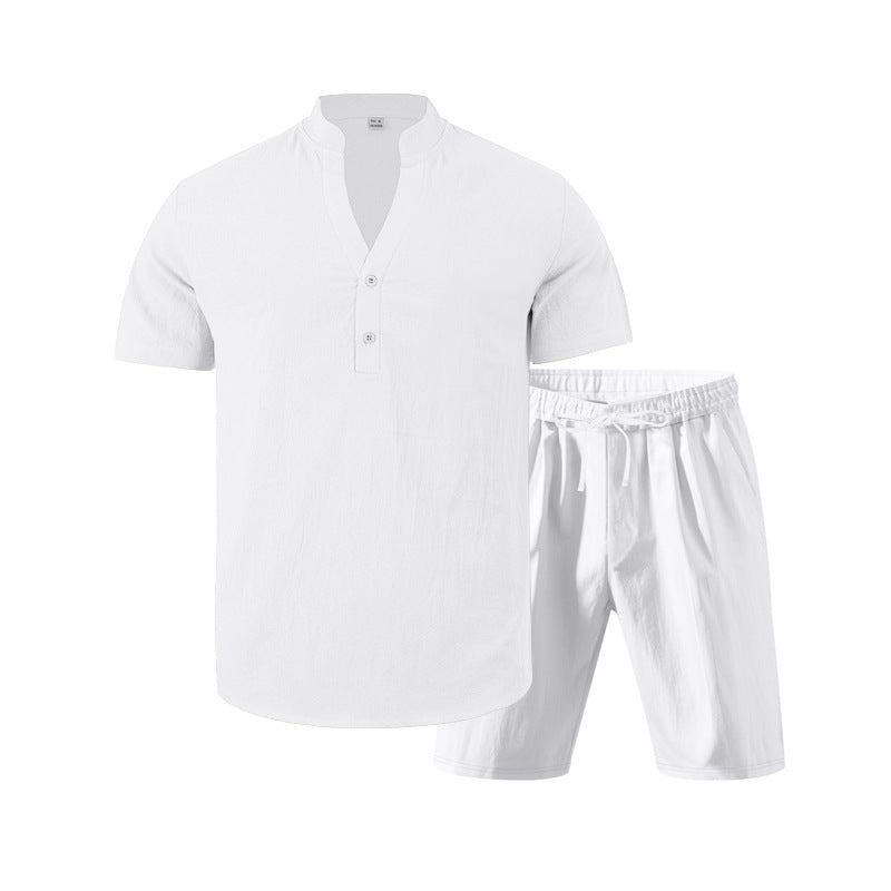 Herren lässiges Freizeit-Set aus atmungsaktivem Baumwollmix mit eleganter Knopfleiste EB