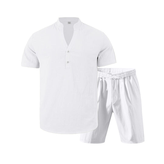 Herren lässiges Freizeit-Set aus atmungsaktivem Baumwollmix mit eleganter Knopfleiste EB