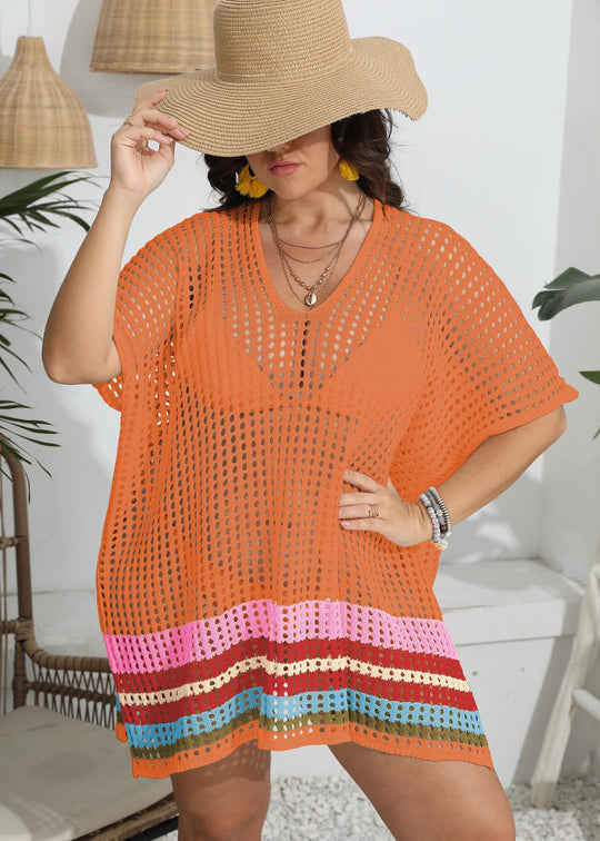 Damen transparenter Strandüberwurf mit buntem Lochdesign EB