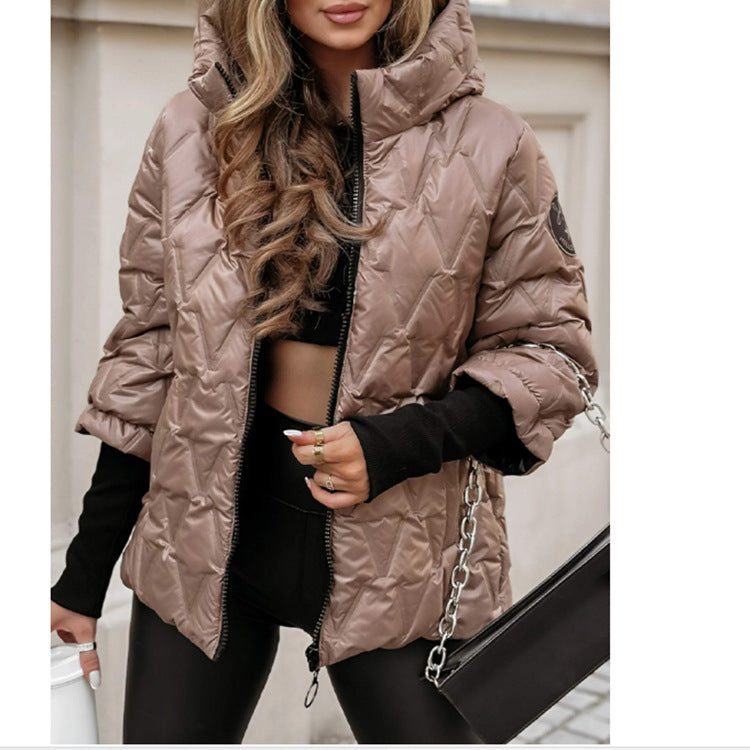 Damen nan kurze gesteppte Wattierte Steppjacke mit Hochkragen Wet-Look und Rippbündchen EB