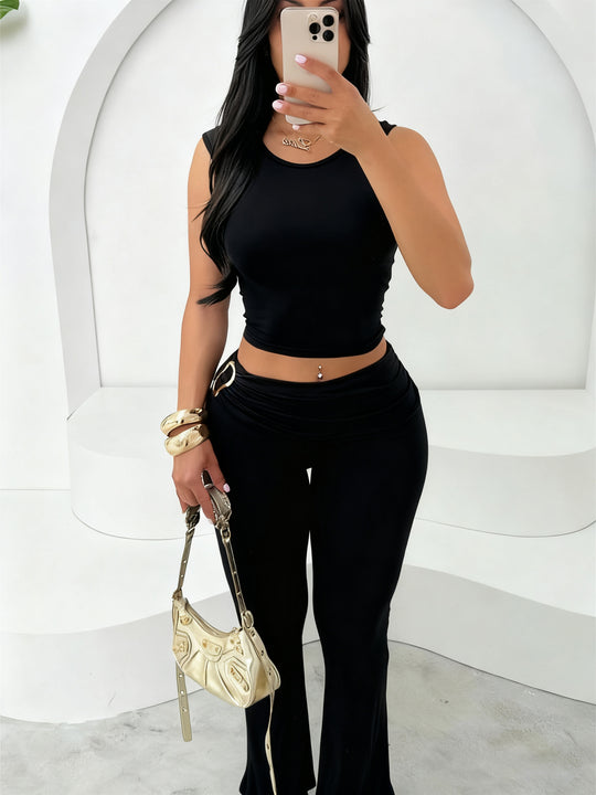 Damen figurbetontes Crop-Top und flared Leggings Set EB