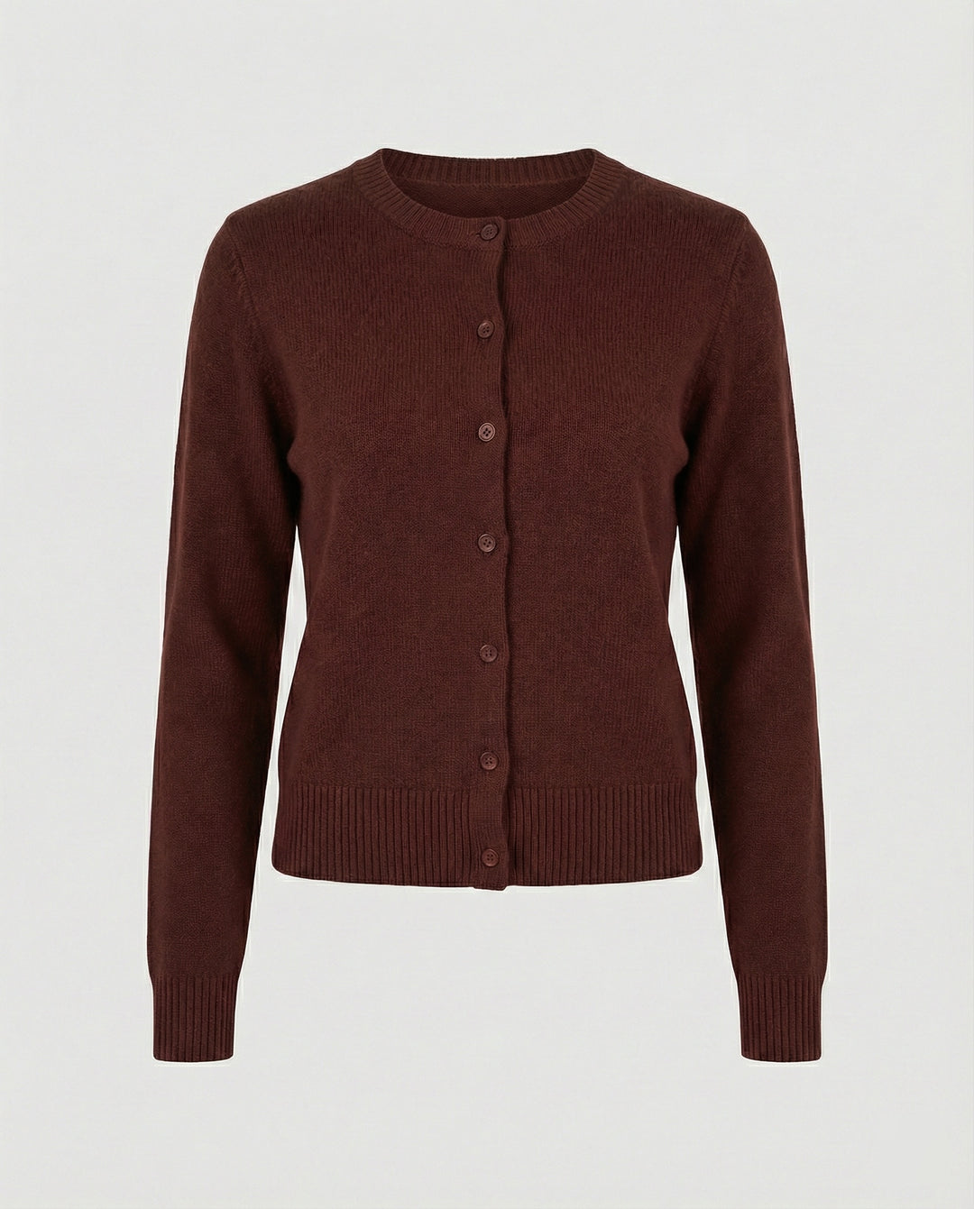 Damen kurz geschnittener Feinstrickcardigan mit sichtbarer Knopfreihe geripptem Saum und legerer Schulterpartie EB