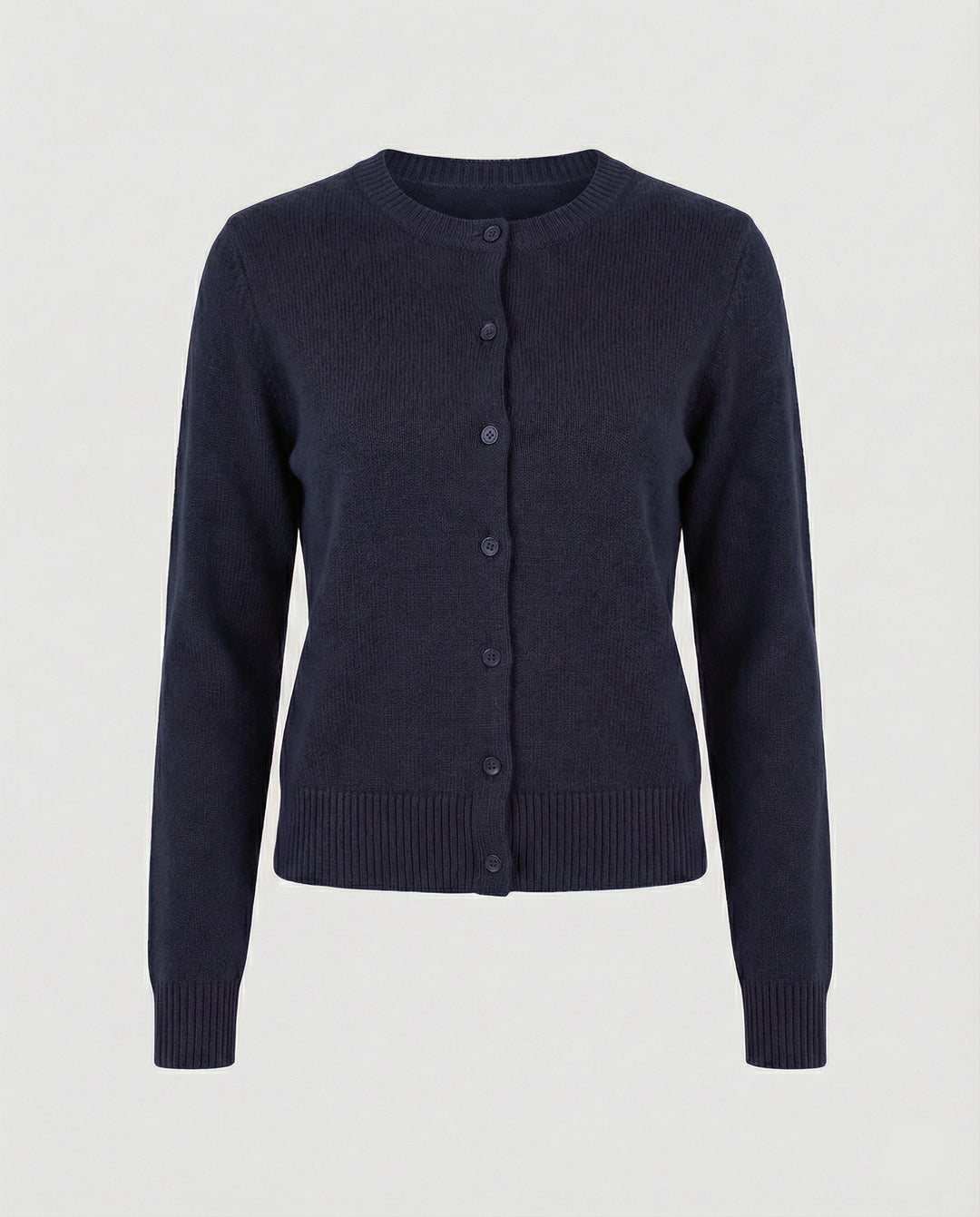 Damen kurz geschnittener Feinstrickcardigan mit sichtbarer Knopfreihe geripptem Saum und legerer Schulterpartie EB