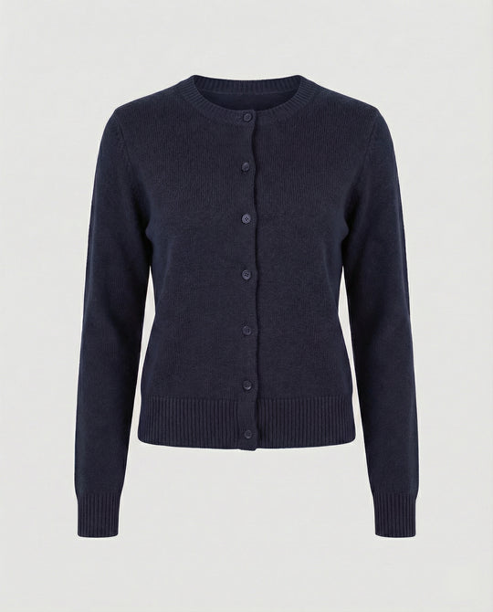 Damen kurz geschnittener Feinstrickcardigan mit sichtbarer Knopfreihe geripptem Saum und legerer Schulterpartie EB