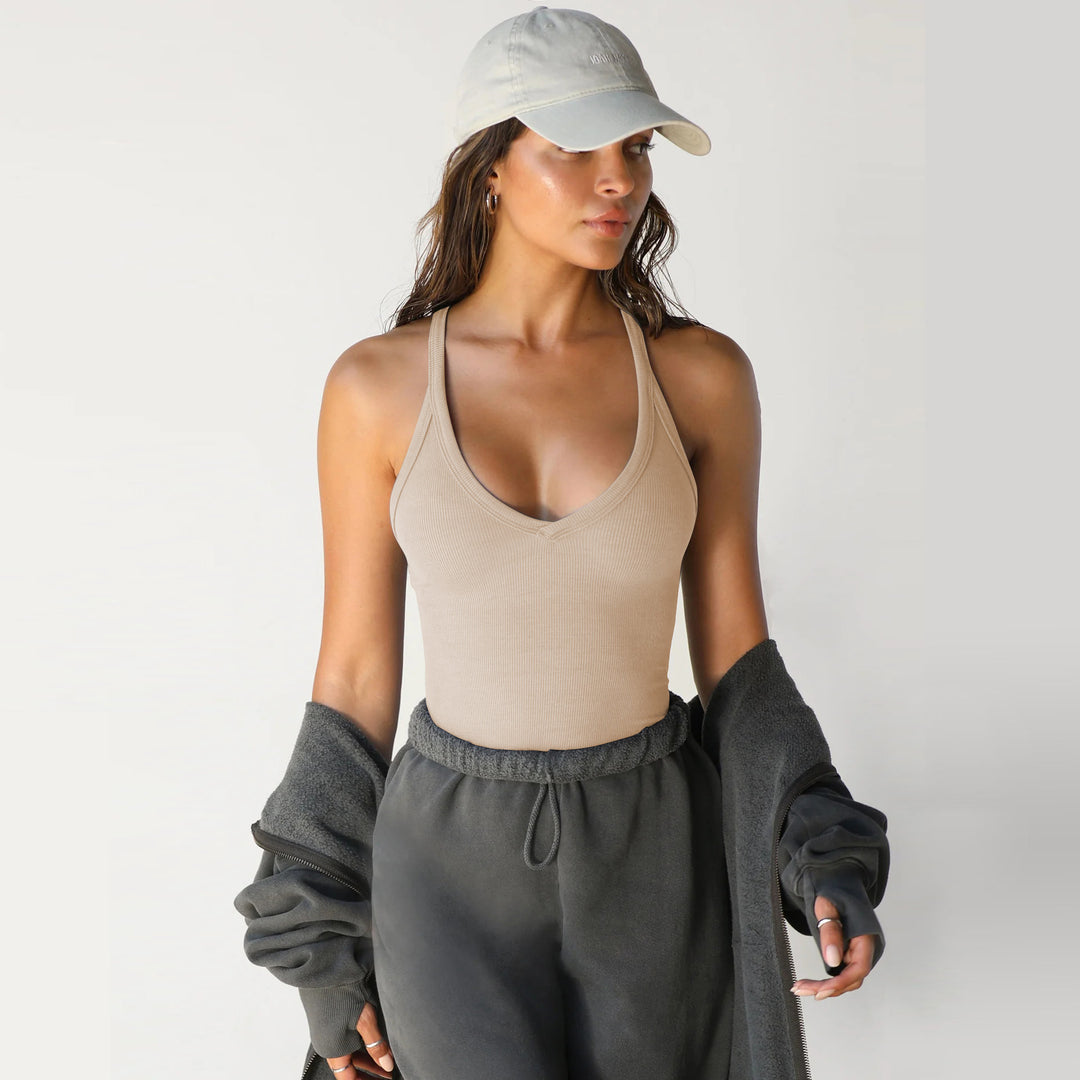 Damen Sportliches Tanktop mit V-Ausschnitt und figurbetonter Passform EB