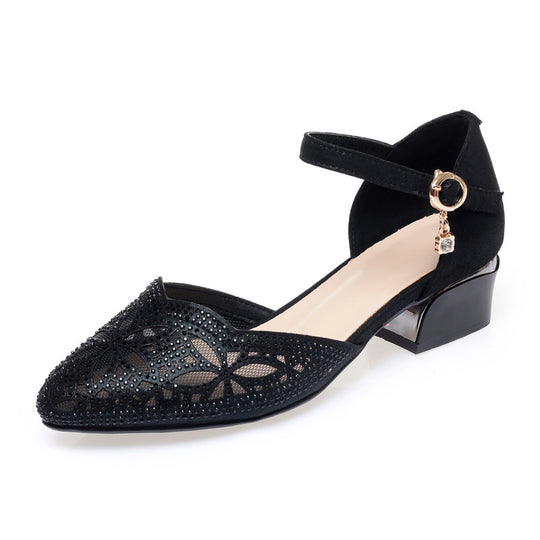 Damen elegante Ballerinas mit modischem Strassdesign und verstellbarem Riemen EB