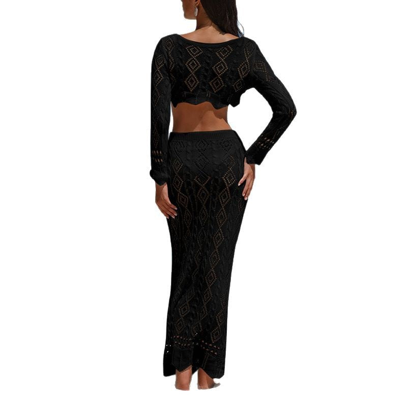 Damen Häkel-Badeanzugüberwurf mit Knotendetails und durchbrochenem Design EB
