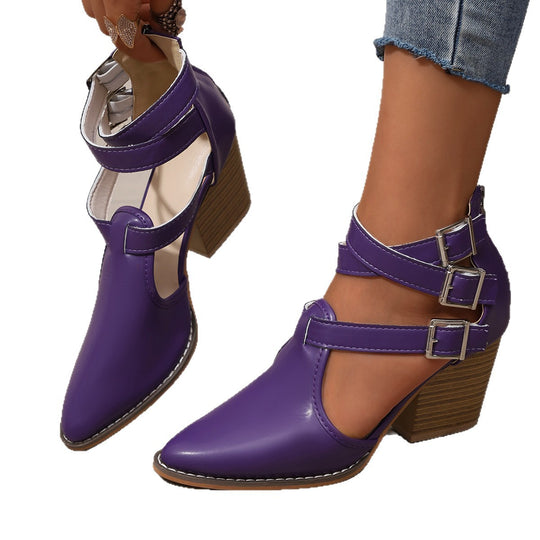 Damen elegante High-Top Stiefeletten mit verstellbarem Riemendesign EB