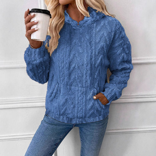 Damen Flauschiger Hoodie mit Kängurutasche EB