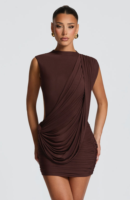 Damen Figurschmeichelndes Minikleid mit asymmetrischer Drapierung EB