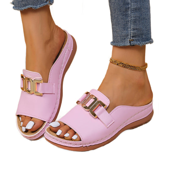 Damen Offene Mules mit modischem Schnallen-Detail EB