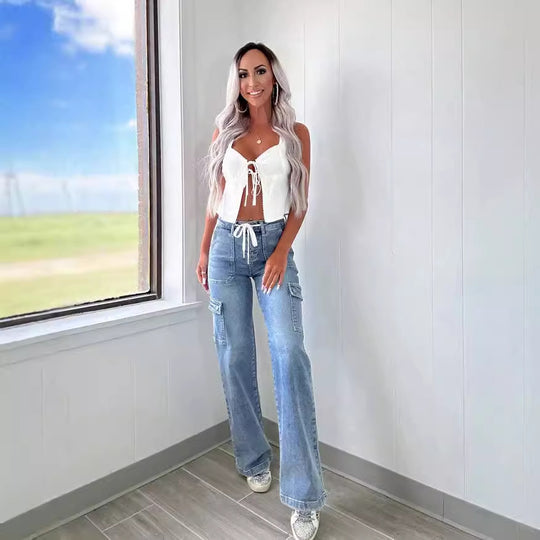 Damen Cargo-Jeans mit weichem Bund und praktischen Taschen EB