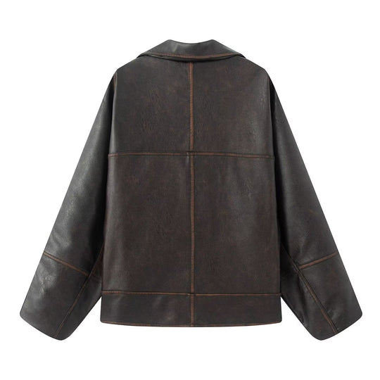 Damen elegante Kunstlederjacke mit oversized Schnitt EB