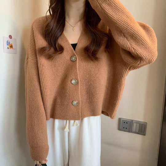 Damen Komfortabler Strickcardigan mit Knopfdetails und feiner Struktur EB