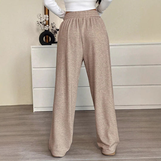 Damen nan weite High-Waist Loungehose mit elastischem Bund und Kordelzug EB