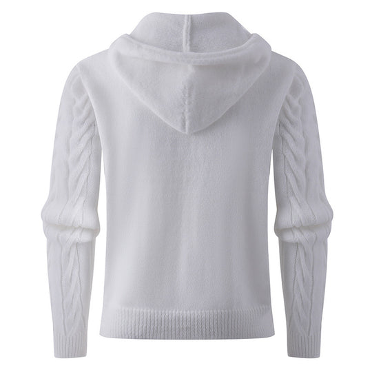 Herren Grobstrickpullover mit Kapuze und modernem Zopfmuster EB