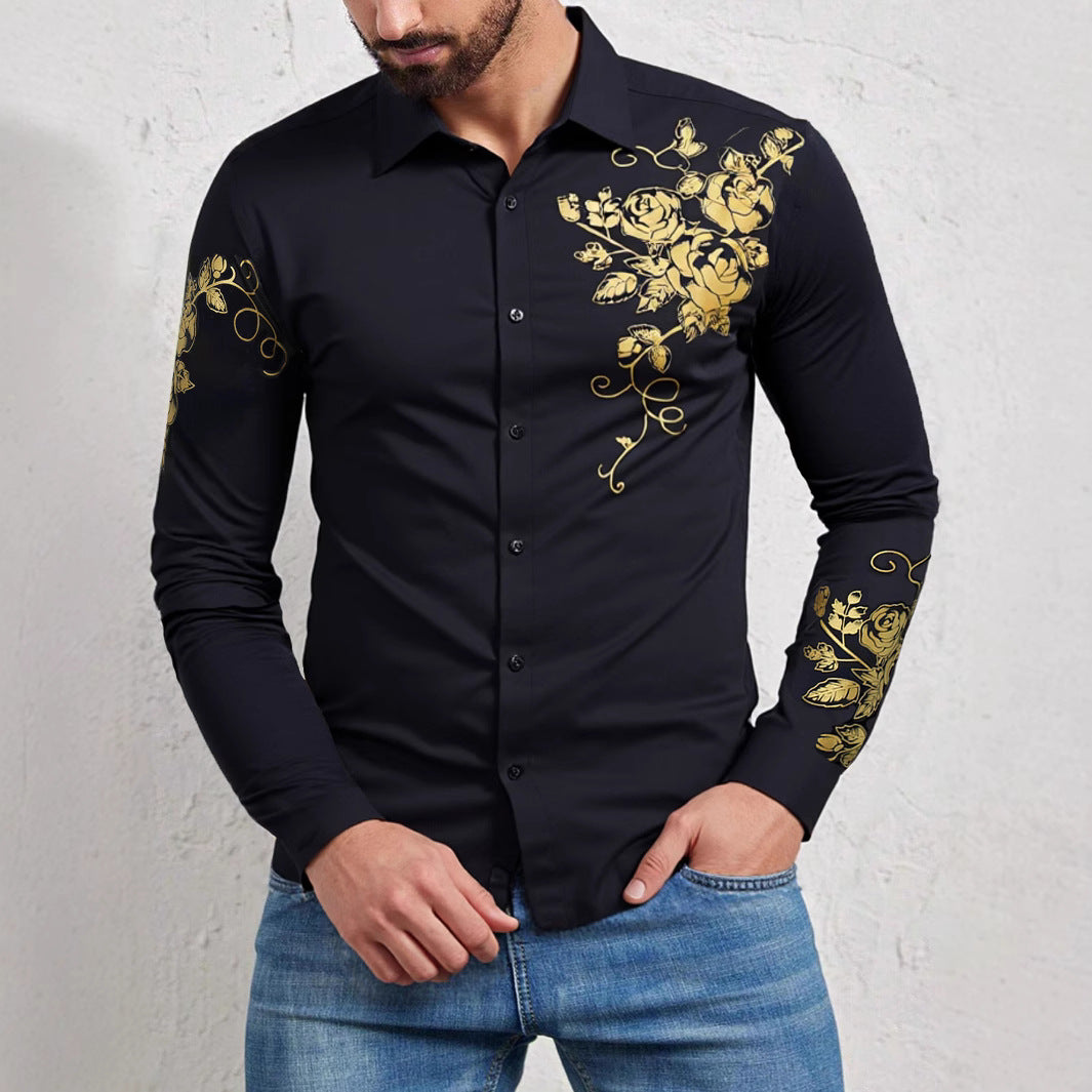 Herren Elegantes Hemd mit floralen Akzenten und glänzenden Details EB