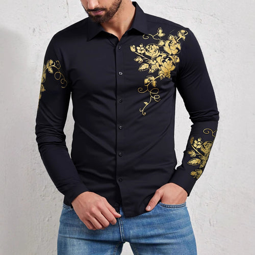 Herren Elegantes Hemd mit floralen Akzenten und glänzenden Details EB