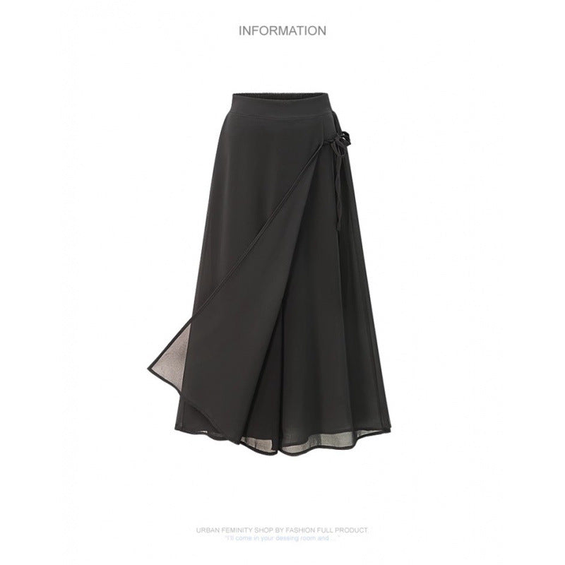 Damen Langer Wickelrock aus fließendem Chiffon EB