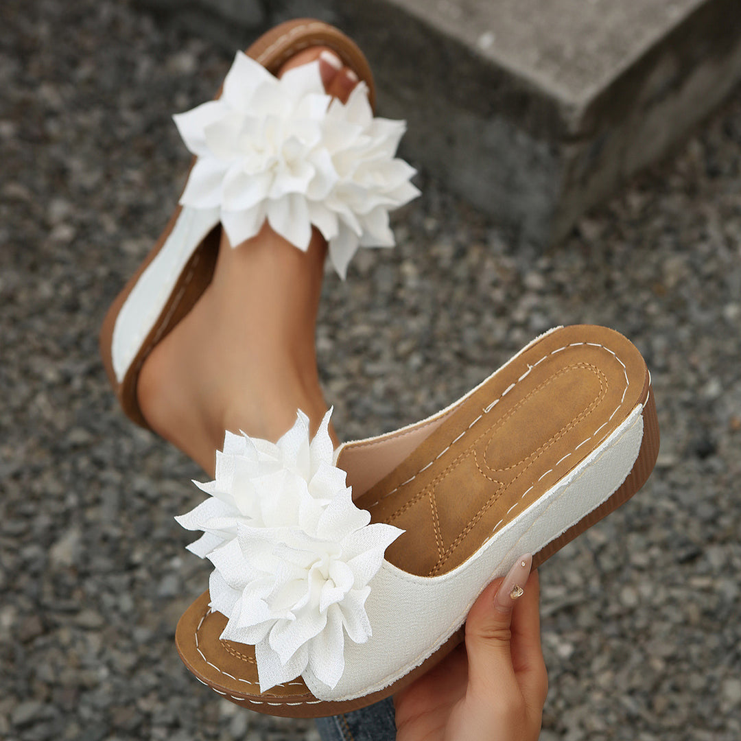 Damen Komfortable Slides mit dekorativem Blumen-Design EB