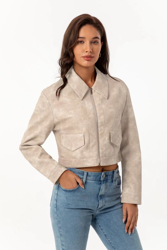 Damen modische cropped Jacke mit aufgesetzten Taschen EB