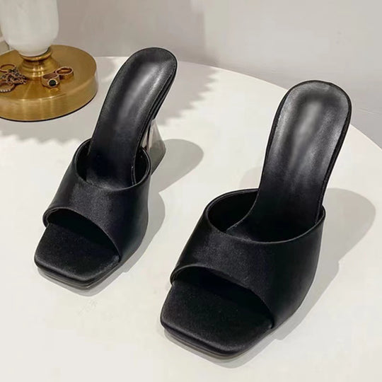 Damen Modische Flip-Flops mit transparentem Blockabsatz EB