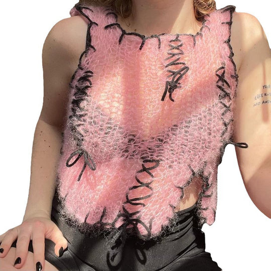 Damen luftiger Strickpulli mit dekorativen Nähten EB