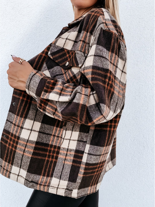 Damen Übergroße Karo-Pulloverjacke EB